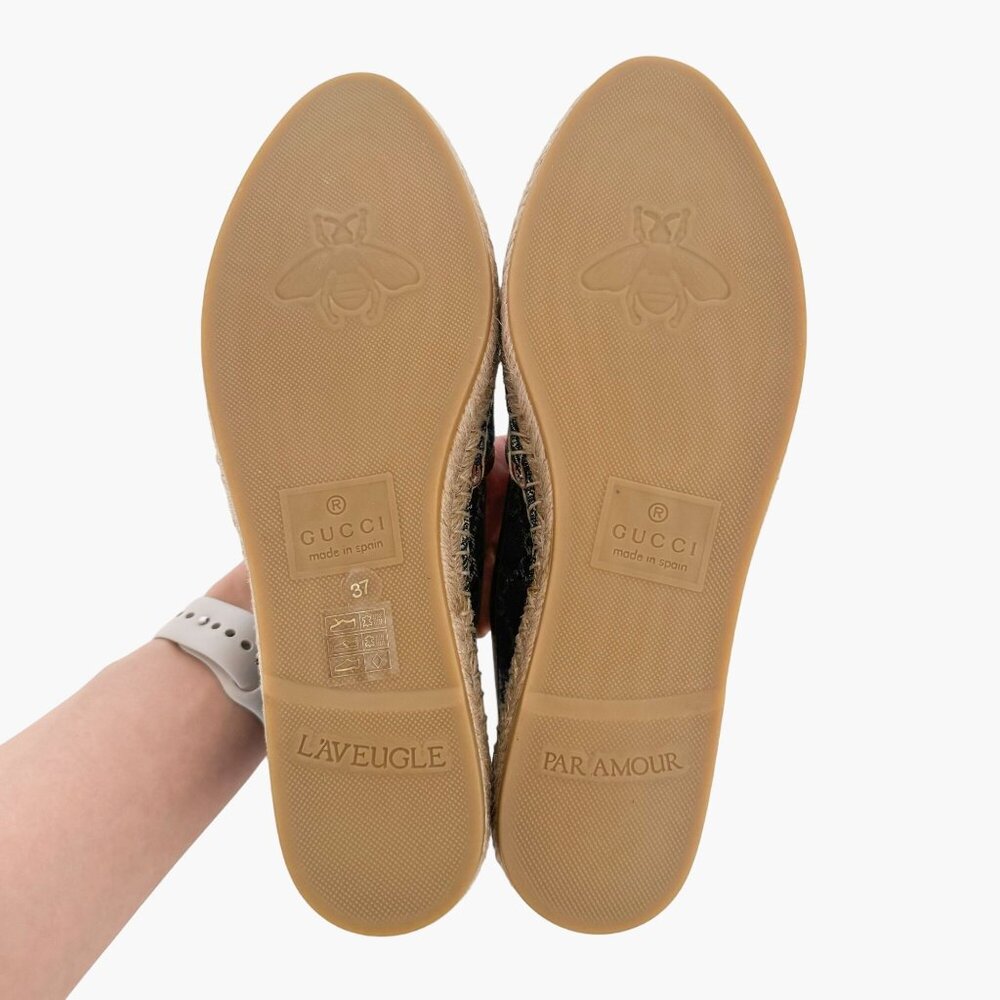 Gucci GG Monogram Espadrille Flats EU 37 US 7 Navy Blue Denim Slip On Rope Shoe - Picture 3 of 11